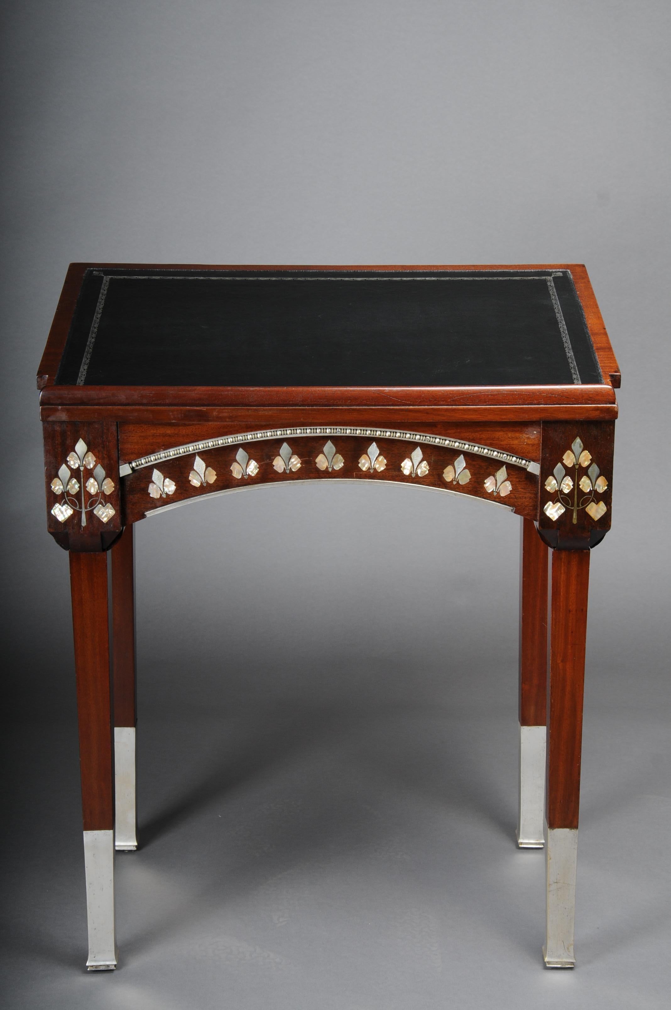 First class Art Nouveau standing desk /Reception table around 1890, mother-of-pearl and silver, after Carlo Bugatti


Unique standing desk made of solid wood, mahogany in Art Nouveau style around 1890. Very high-quality and elaborately finished