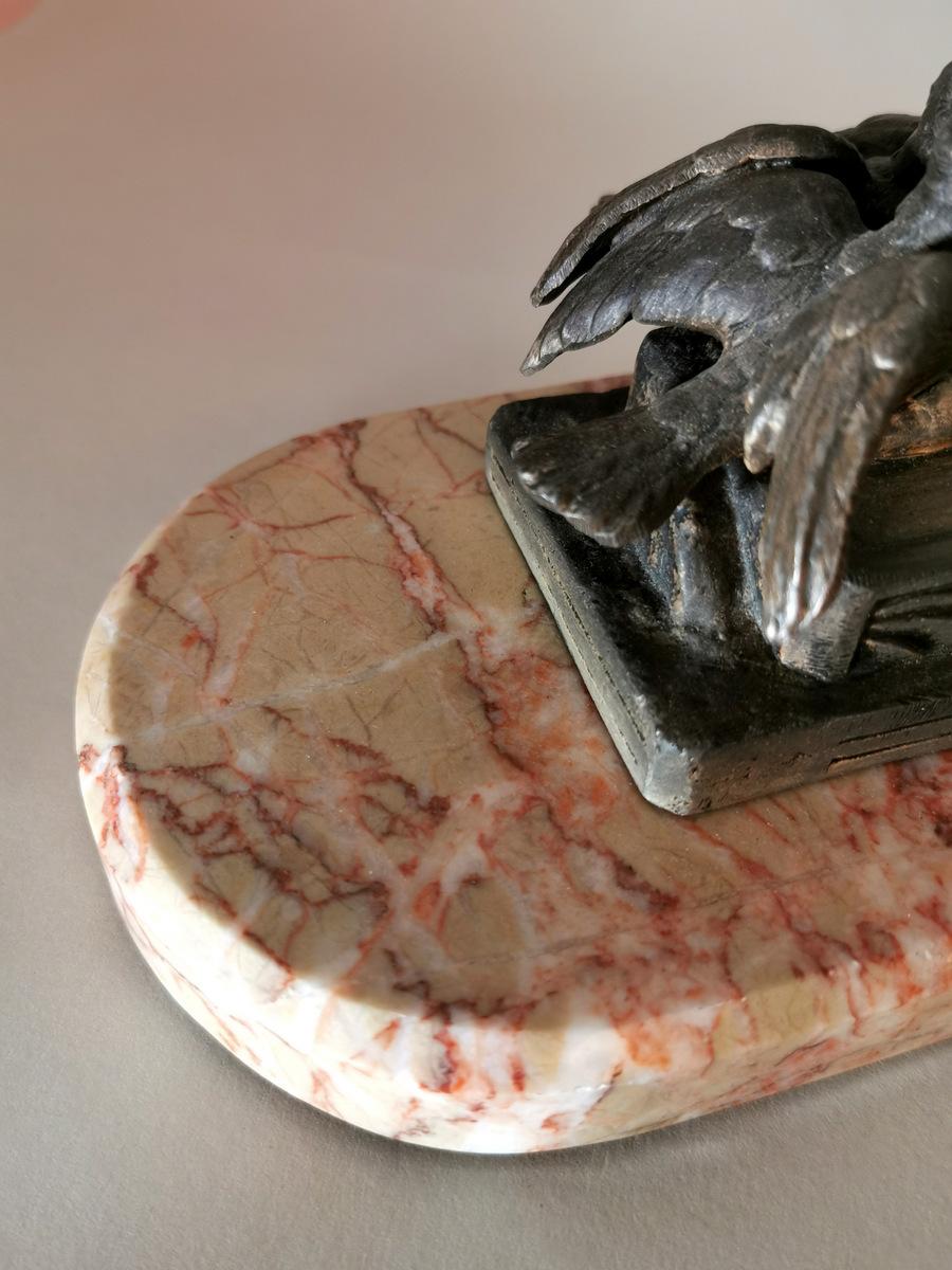 Art Nouveau Statue of a Girl in Antimony on Precious Pink Marble France 5