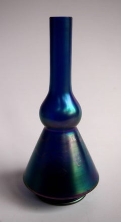 Art Nouveau German Steigerwald or Schliersee, Blue Inked Glass Vase 1905