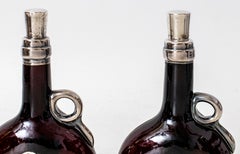 Art Nouveau Sterling and Glass Decanters, Pair