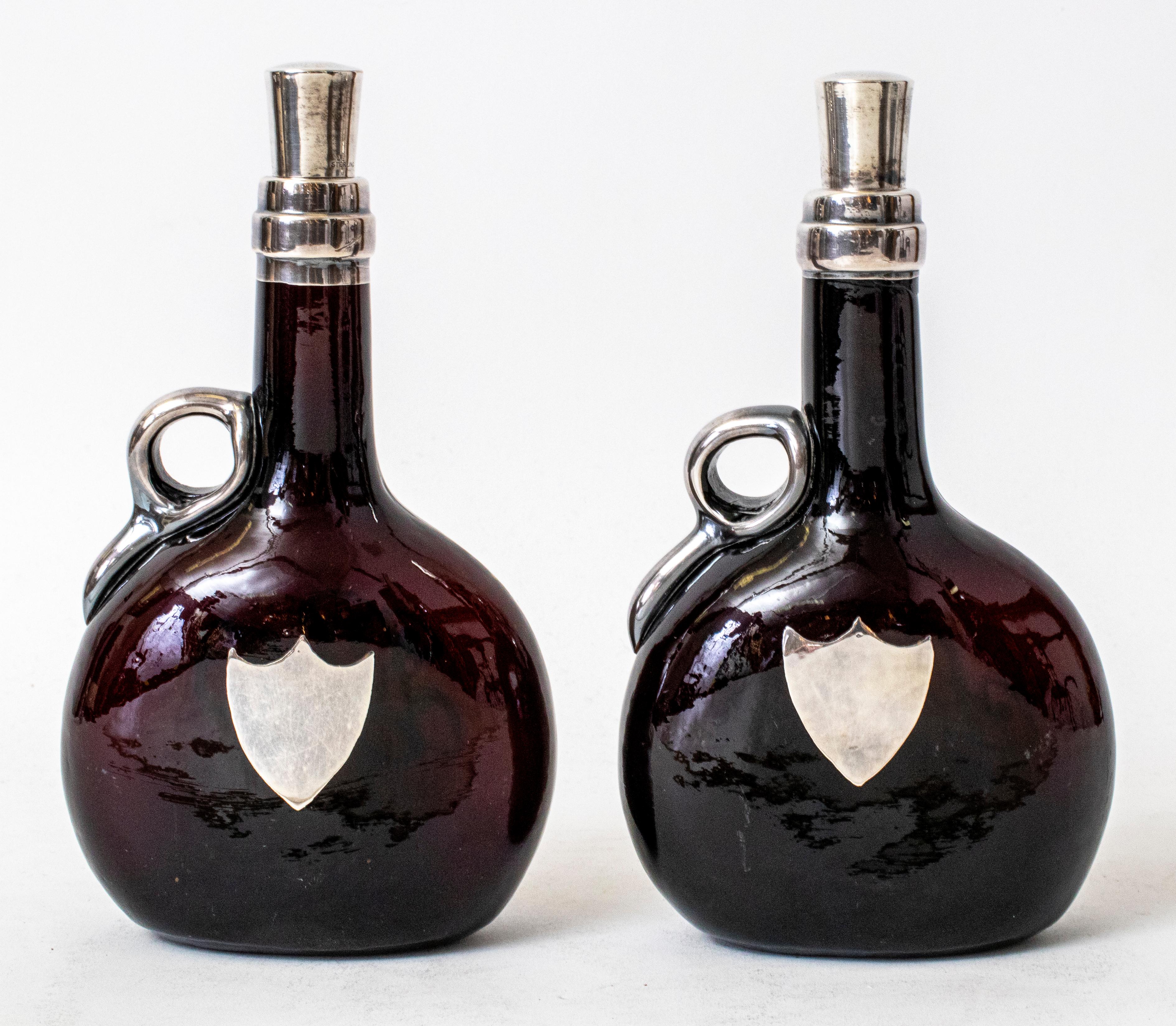Art Nouveau Sterling and Glass Decanters, Pair In Good Condition In Astoria, NY