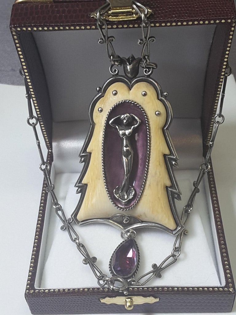 Art Nouveau Sterling and Enamel "Albert Holbein" German Pendant