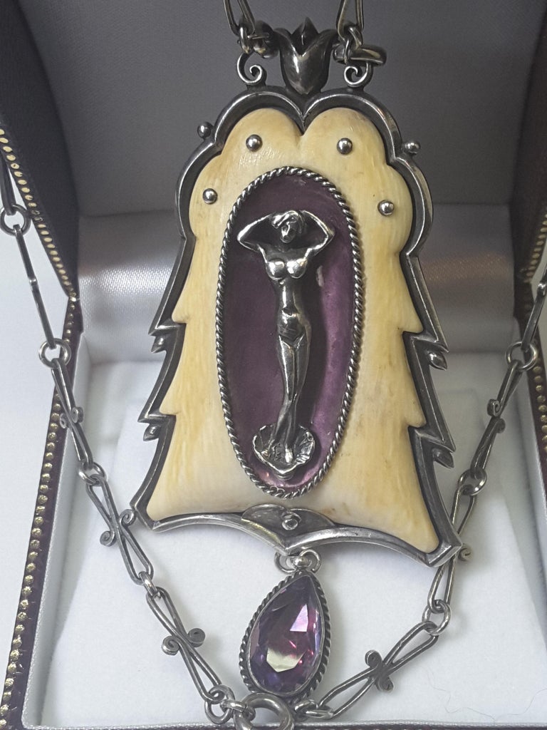 Art Nouveau Sterling and Enamel "Albert Holbein" German Pendant