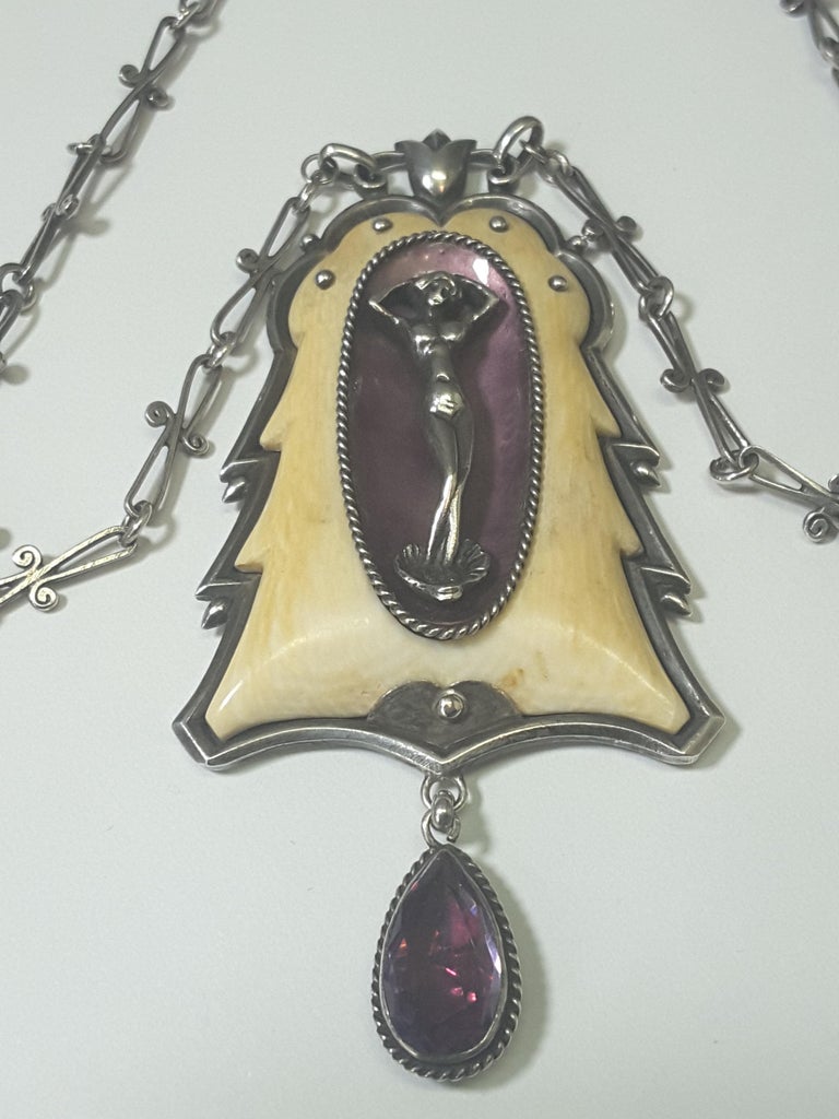 Art Nouveau Sterling and Enamel "Albert Holbein" German Pendant
