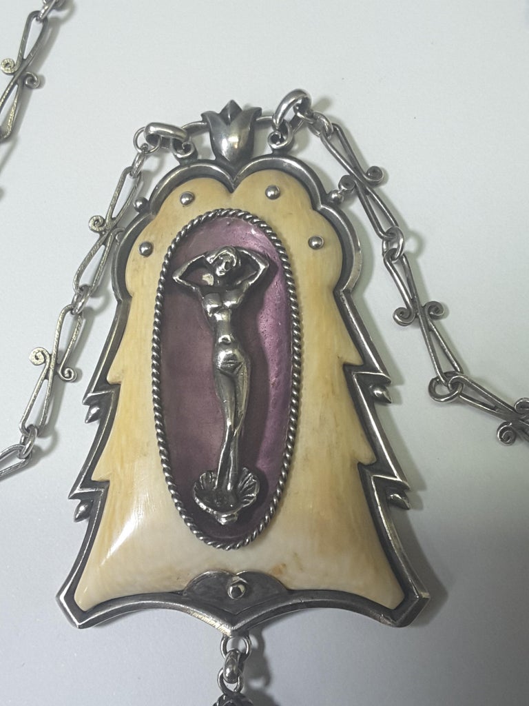 Art Nouveau Sterling and Enamel "Albert Holbein" German Pendant