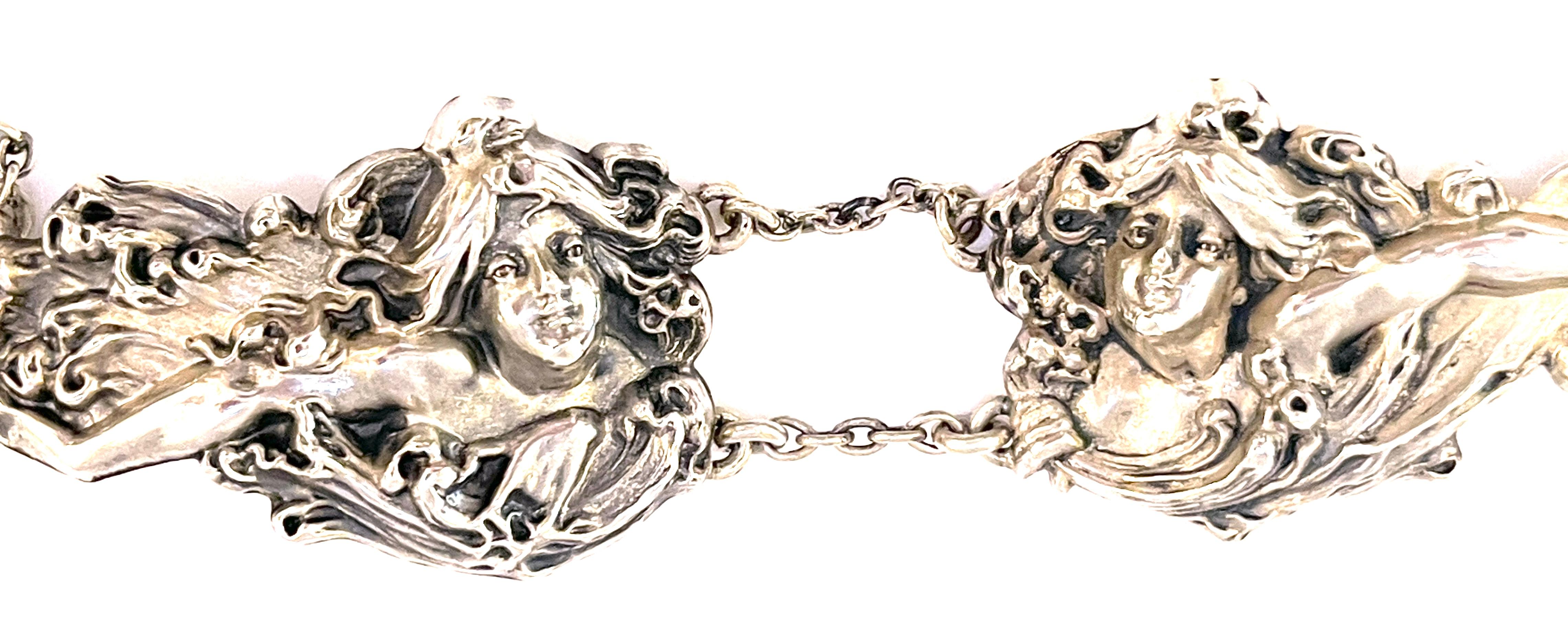 20th Century Art Nouveau Sterling Figural 8 Piece Belt by William B. Kerr Silver Company  For Sale