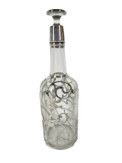 Art Nouveau Sterling Overlay Back Bar Bottle with Unmonogrammed Cartouche