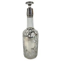 Art Nouveau Sterling Overlay Back Bar Bottle with Unmonogrammed Cartouche