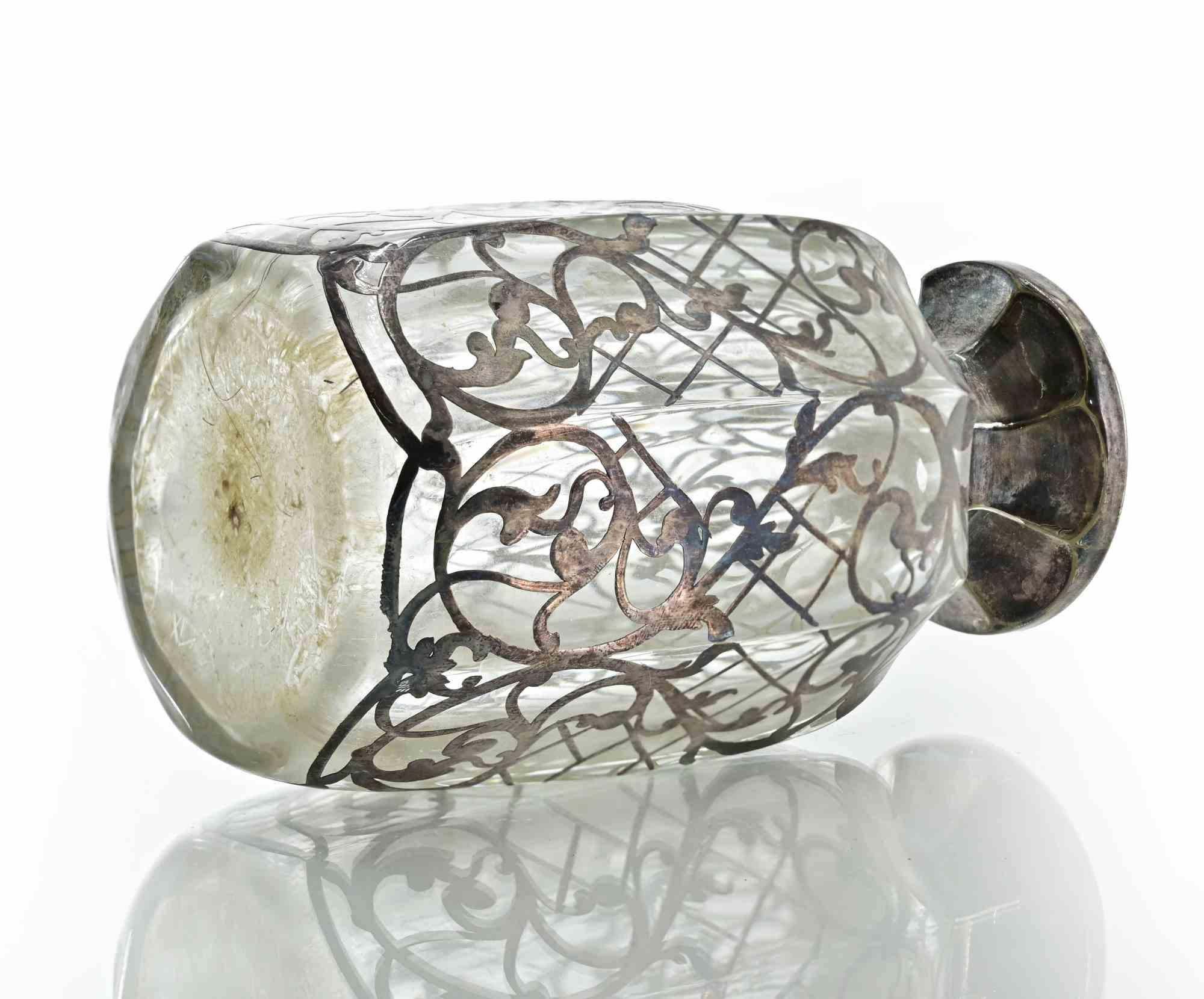 Art Deco Art Nouveau Sterling Overlay Glass Bottle, Early 20th Century For Sale