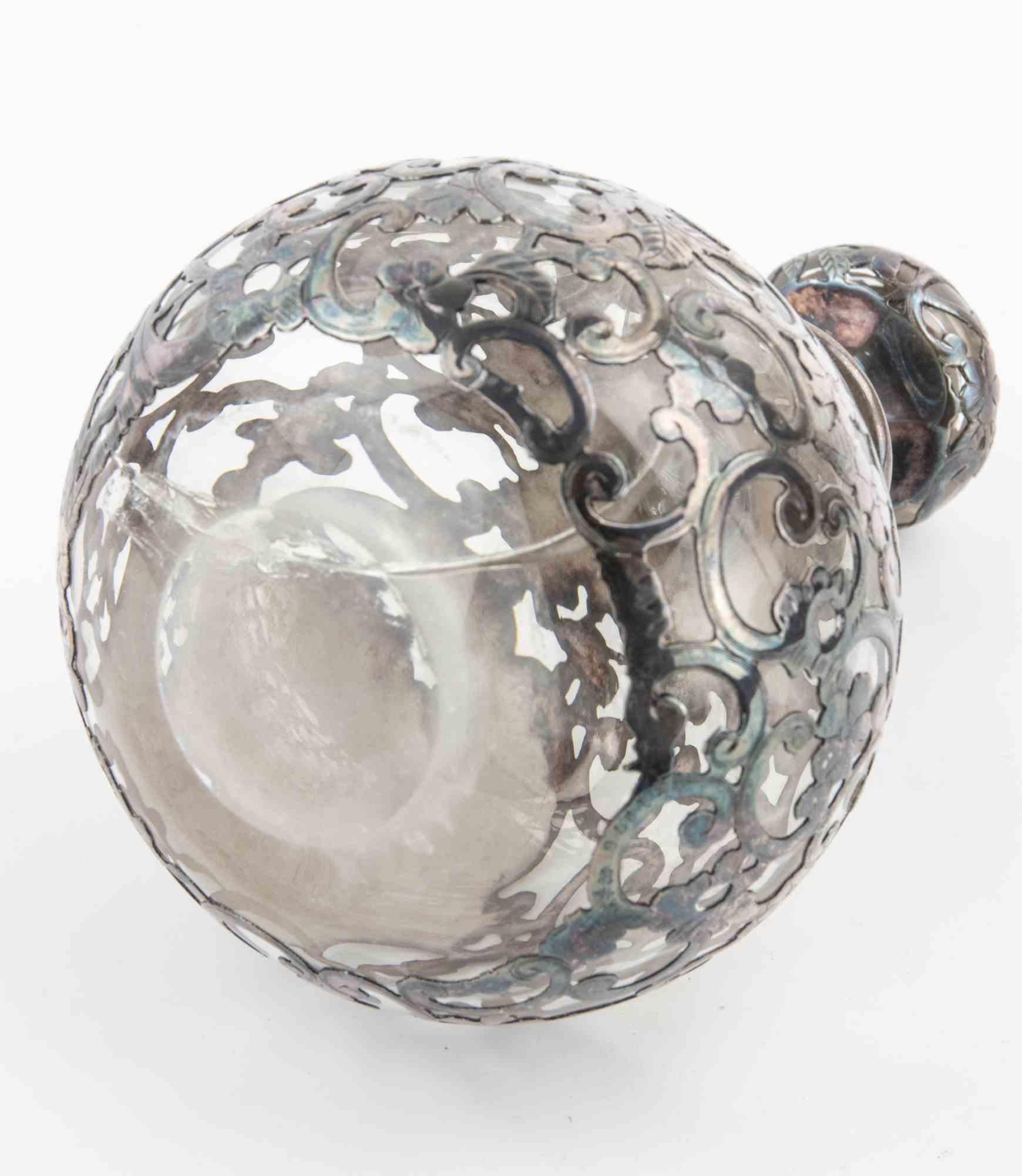 Art Glass Art Nouveau Sterling Overlay Glass Bottle, Early 20th Century For Sale