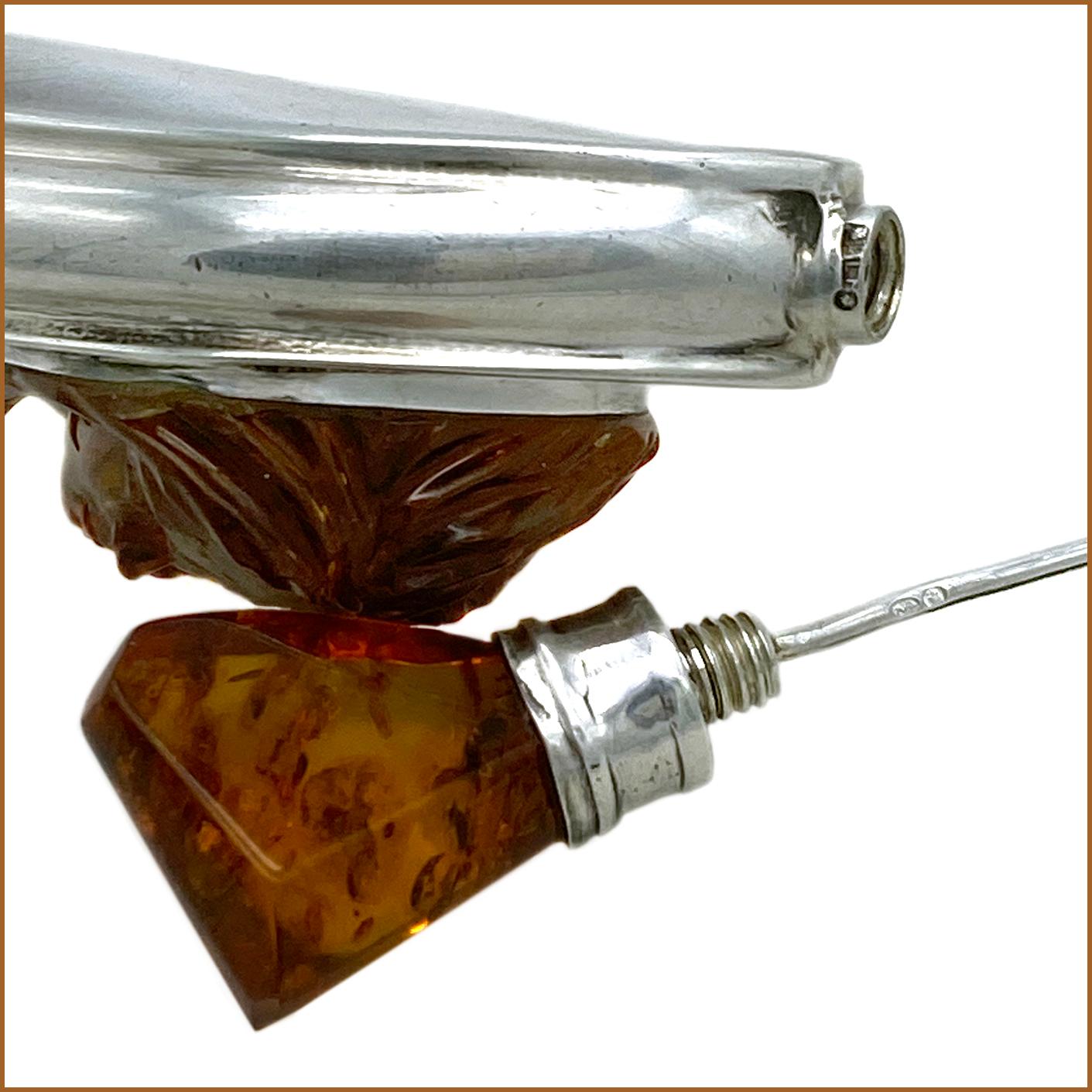 Uncut Art Nouveau Sterling Perfume Bottle with Amber For Sale