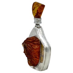 Vintage Art Nouveau Sterling Perfume Bottle with Amber