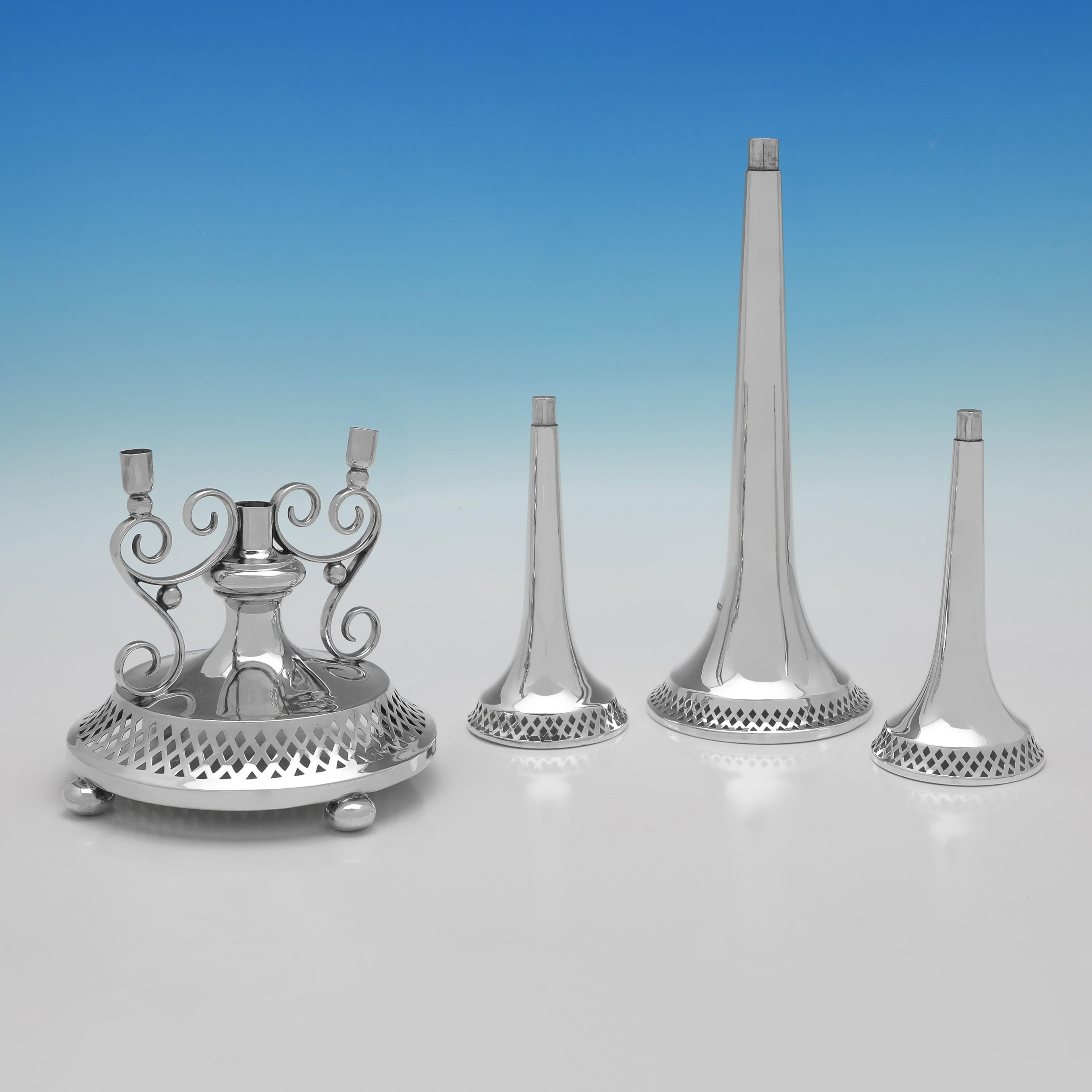 English Art Nouveau Sterling Silver 3 Trumpet Flower Epergne - Walker & Hall 1911 For Sale