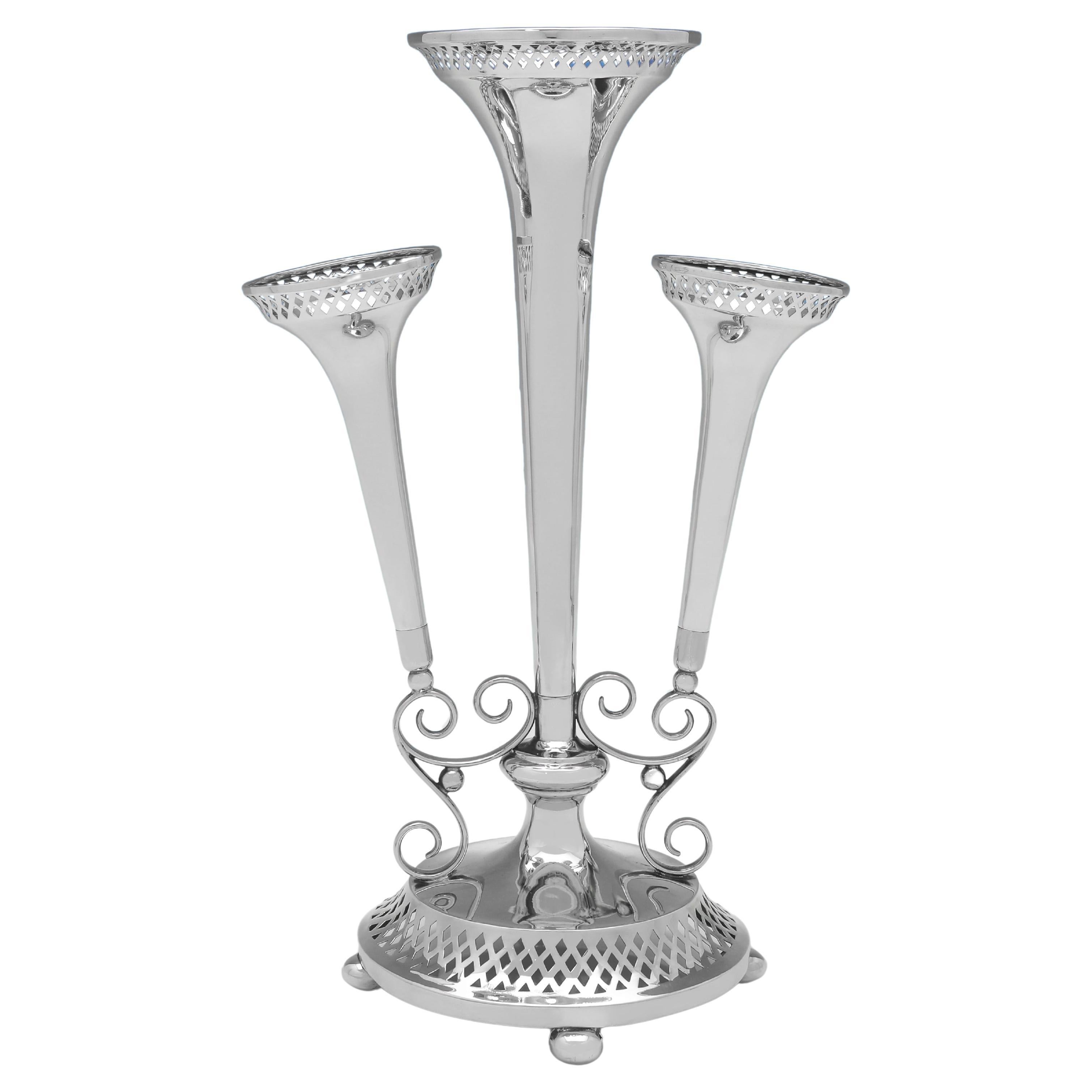 Art Nouveau Sterling Silver 3 Trumpet Flower Epergne - Walker & Hall 1911