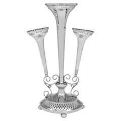 Antique Art Nouveau Sterling Silver 3 Trumpet Flower Epergne - Walker & Hall 1911