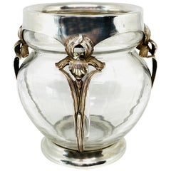 Antique Art Nouveau Sterling Silver and Glass Mini Vase