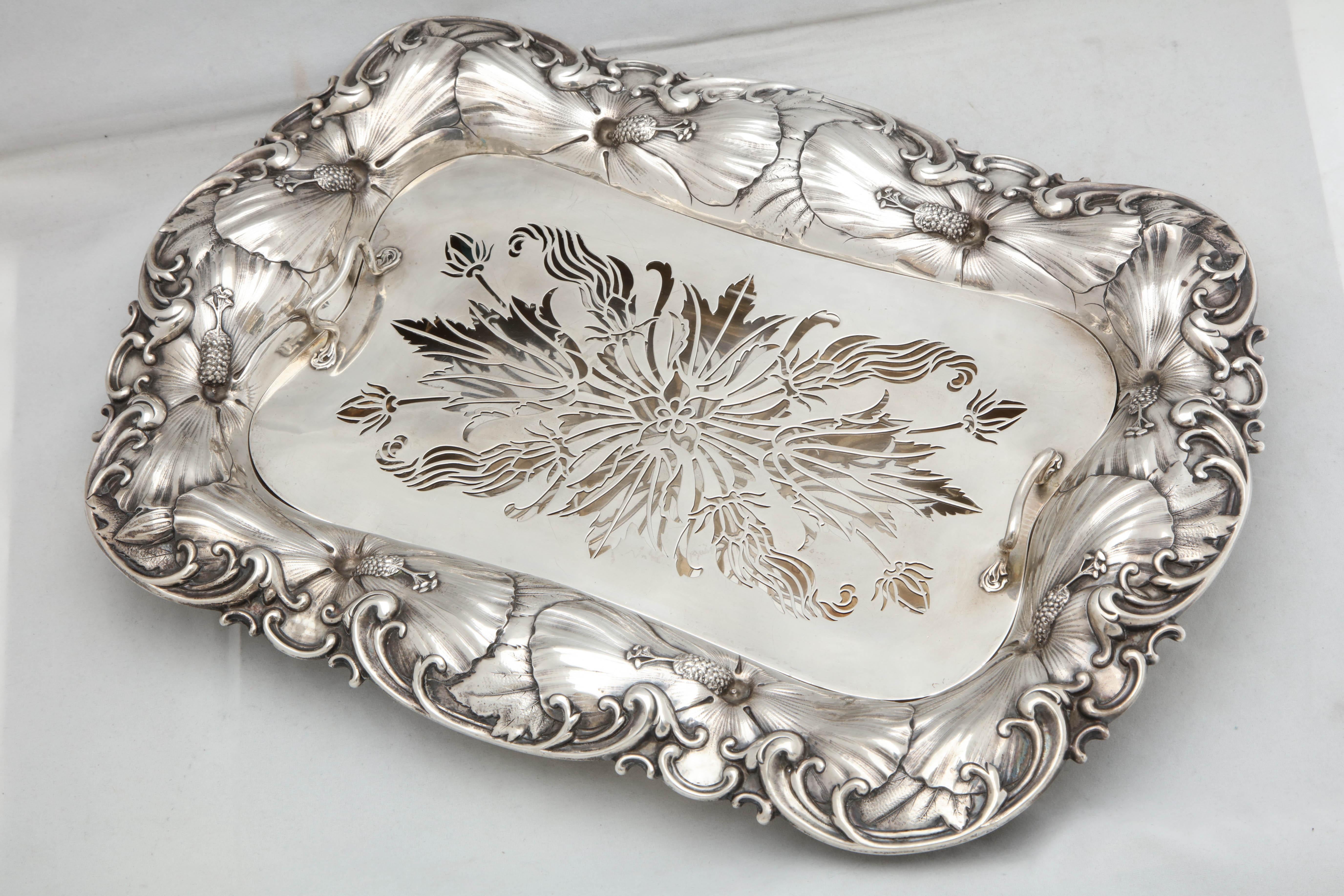 American Art Nouveau Sterling Silver Asparagus Dish with Matching Sterling Silver Liner