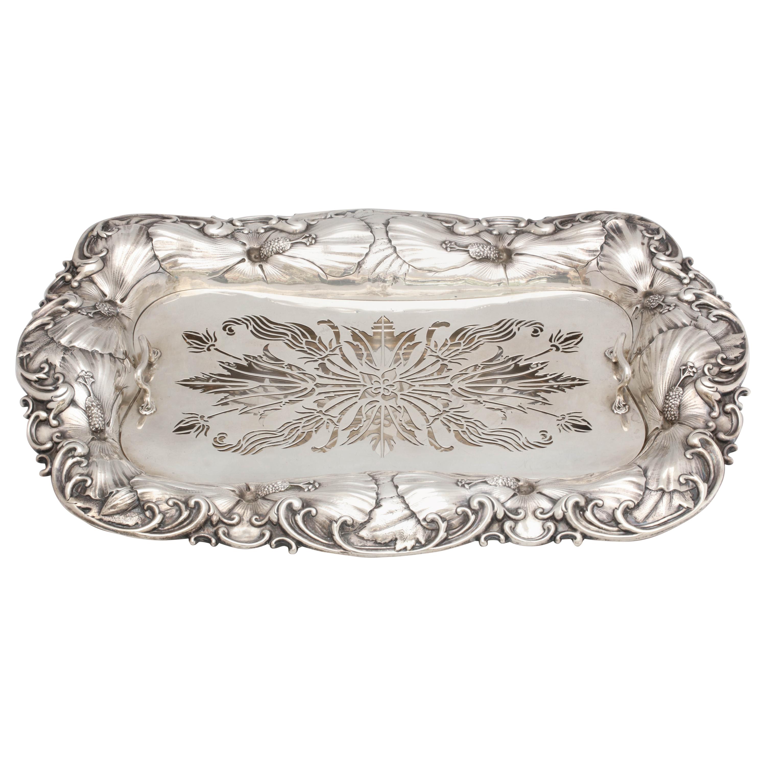 Art Nouveau Sterling Silver Asparagus Dish with Matching Sterling Silver Liner