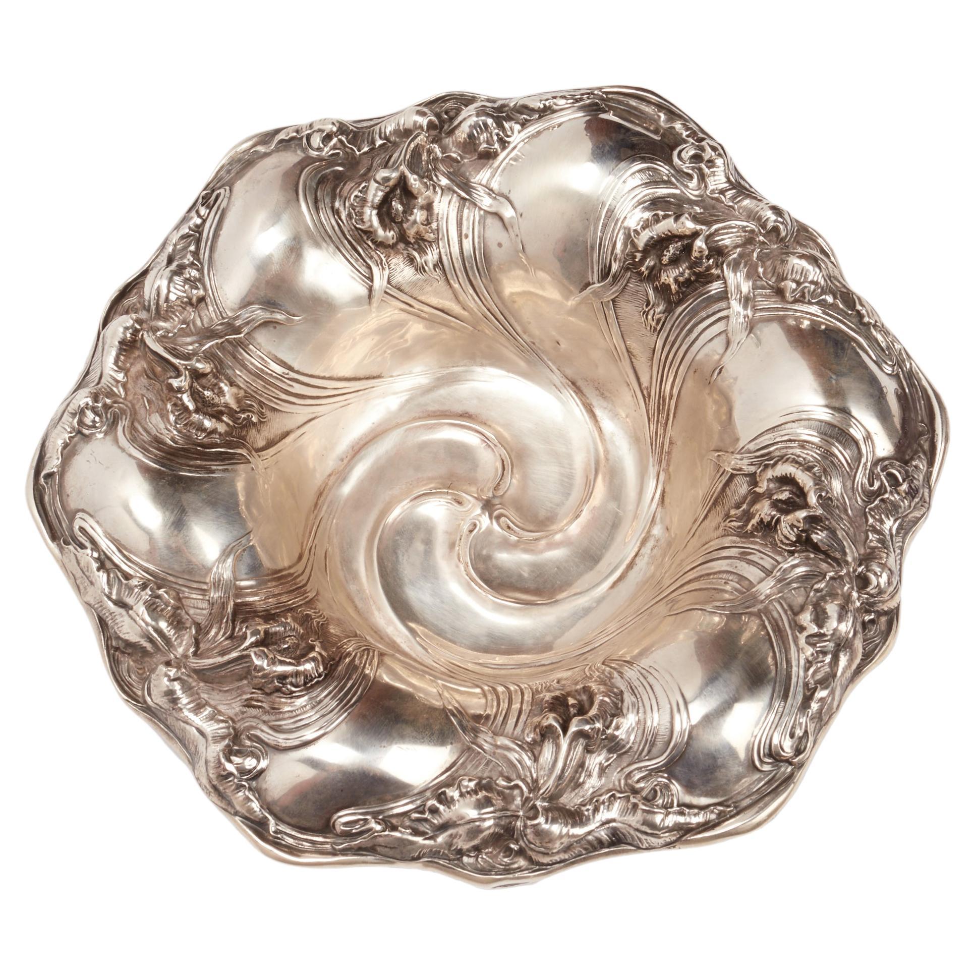 Art nouveau sterling silver bowl, United States circa 1890. 