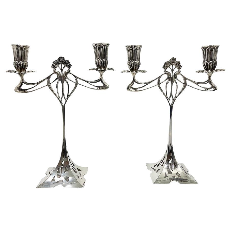 Art Nouveau sterling silver candelabras, 1900-1920