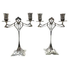 Used Art Nouveau sterling silver candelabras, 1900-1920