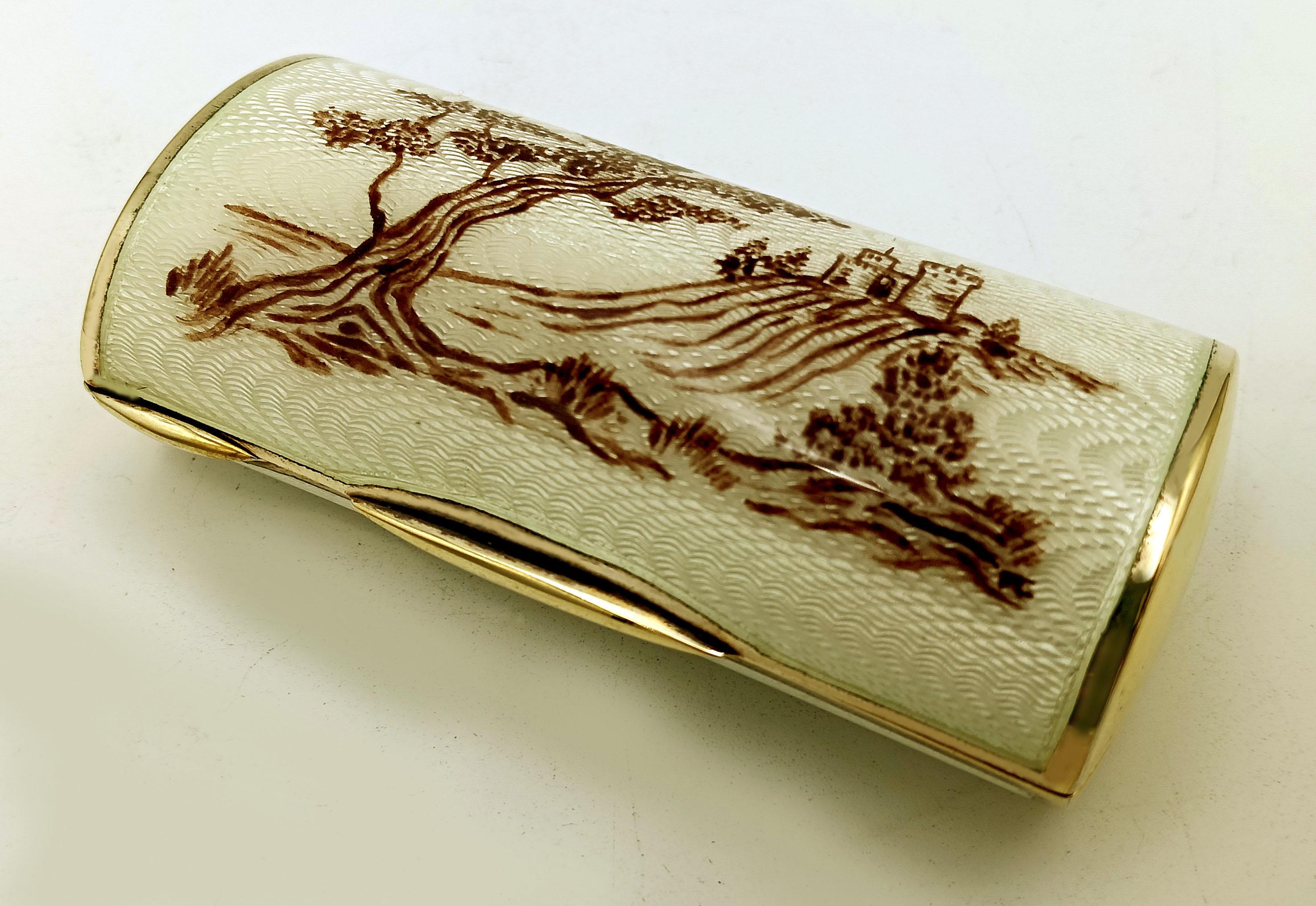 Art Nouveau Sterling Silver Cigarette Case Enamel and Hand-Painted Miniature For Sale 4
