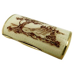 Portasigarette Art Nouveau in argento Sterling Smalto e miniatura dipinta a mano