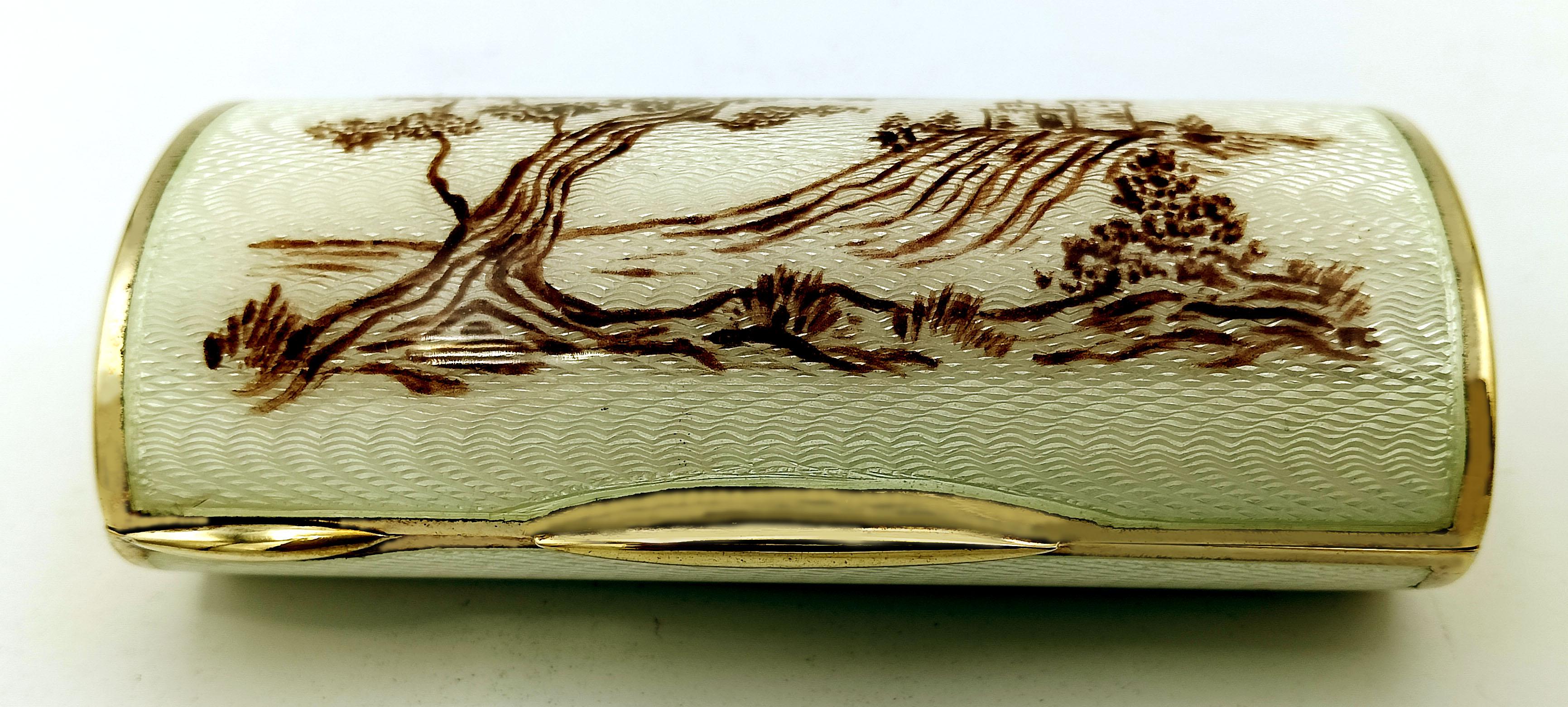 Italian Art Nouveau Sterling Silver Cigarette Case Enamel and Hand-Painted Miniature For Sale