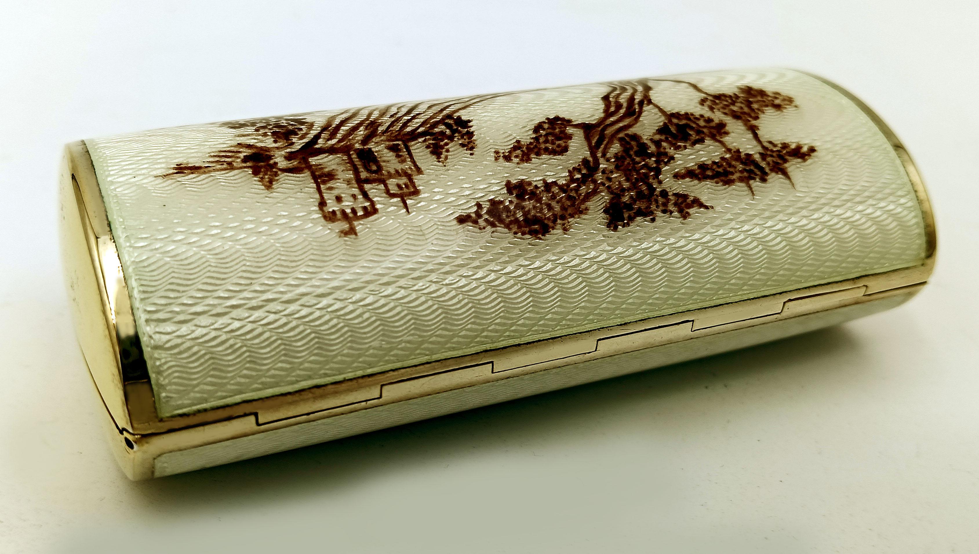 Art Nouveau Sterling Silver Cigarette Case Enamel and Hand-Painted Miniature In Excellent Condition For Sale In Firenze, FI