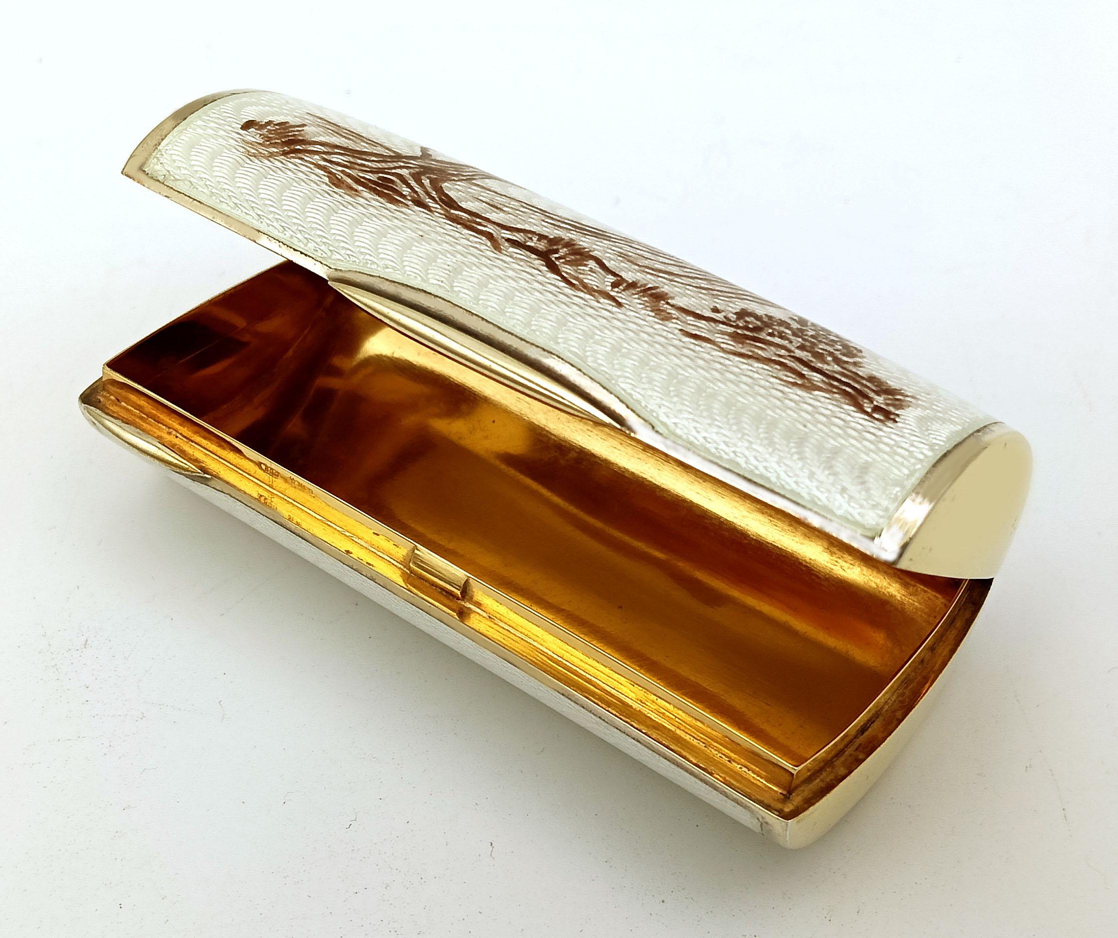 Mid-20th Century Art Nouveau Sterling Silver Cigarette Case Enamel and Hand-Painted Miniature For Sale