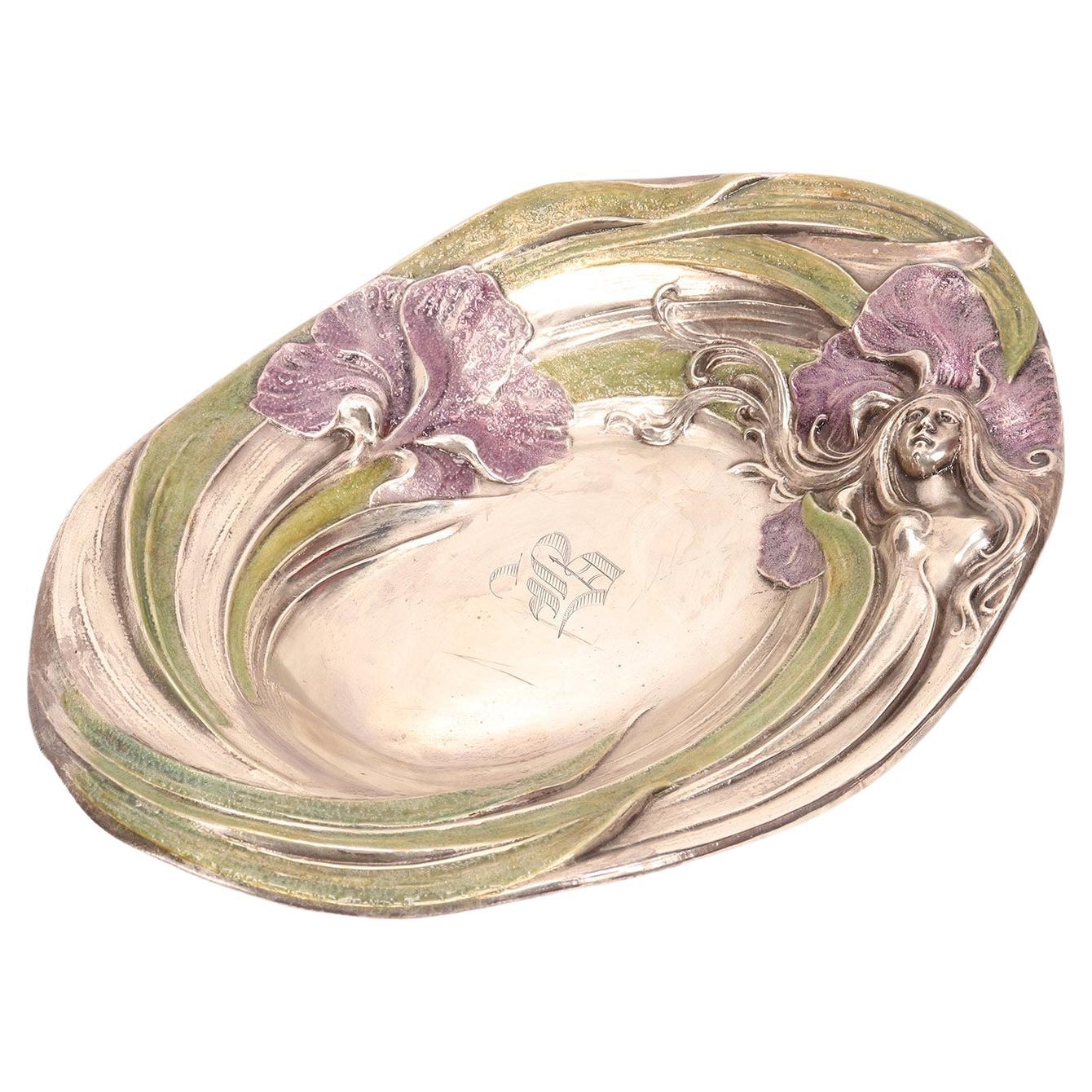 Cuenco Art nouveau de plata esterlina esmaltada, Estados Unidos, finales del siglo XIX.