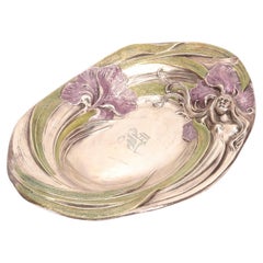 Art Nouveau Sterling Silver Enamel Bowl, Usa, 1890