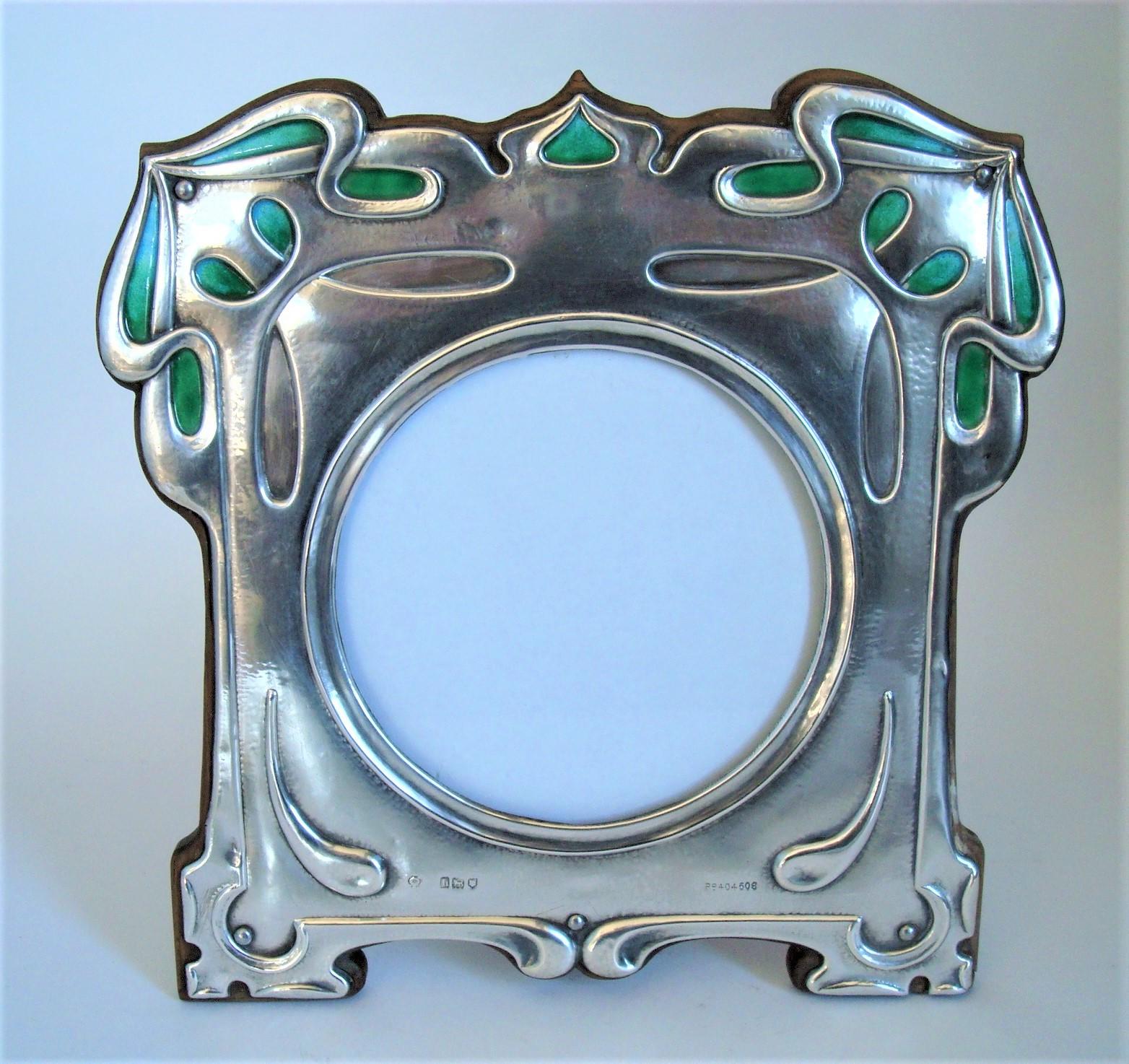 Art Nouveau - Art & Craft Sterling Silver Enamel Photograph Frame, Cymric 1903 For Sale 3