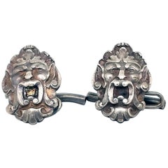 Boutons de manchette gravés en argent sterling de style Art nouveau