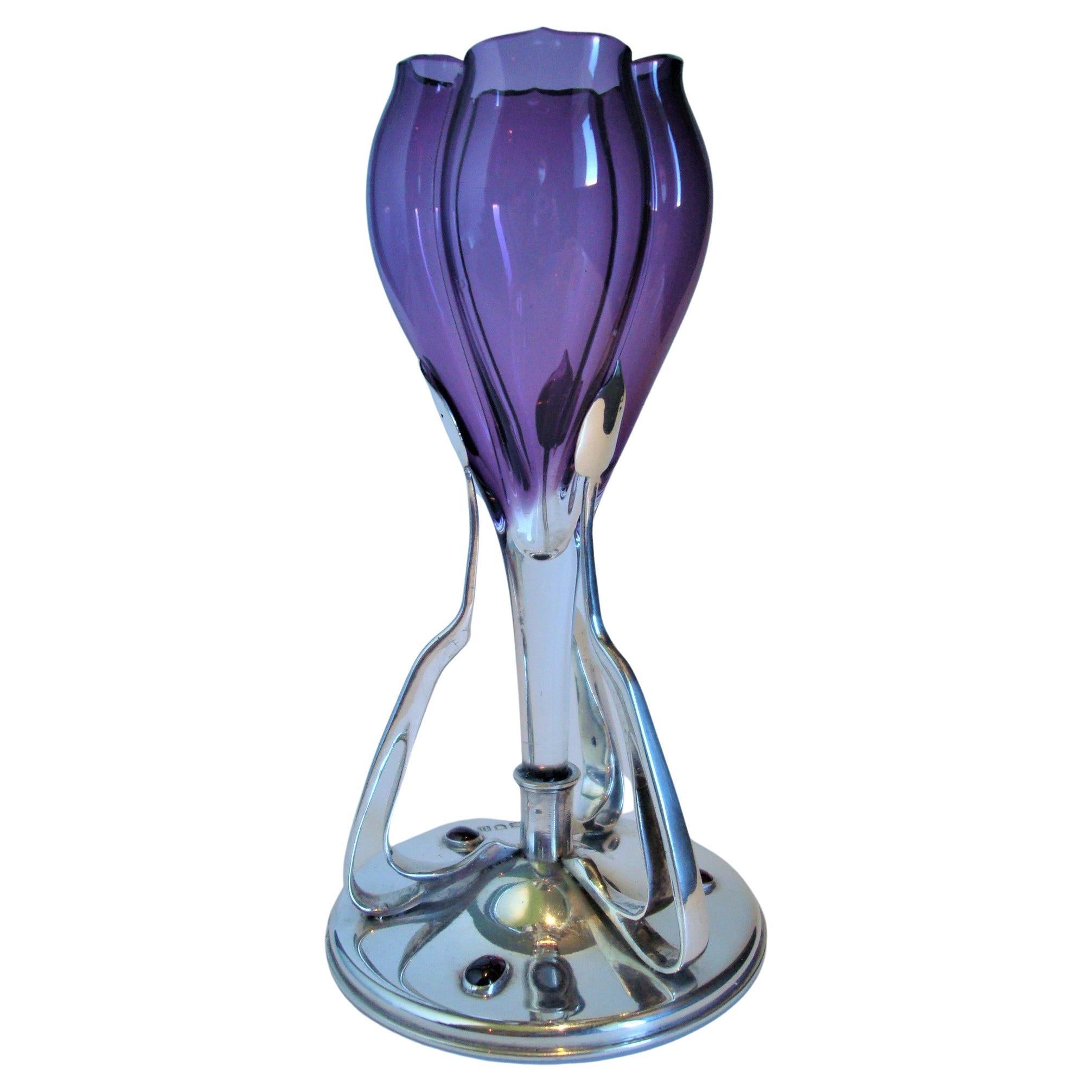 Art Nouveau Sterling Silver Flower Vase, William Hutton & Sons, c. 1903