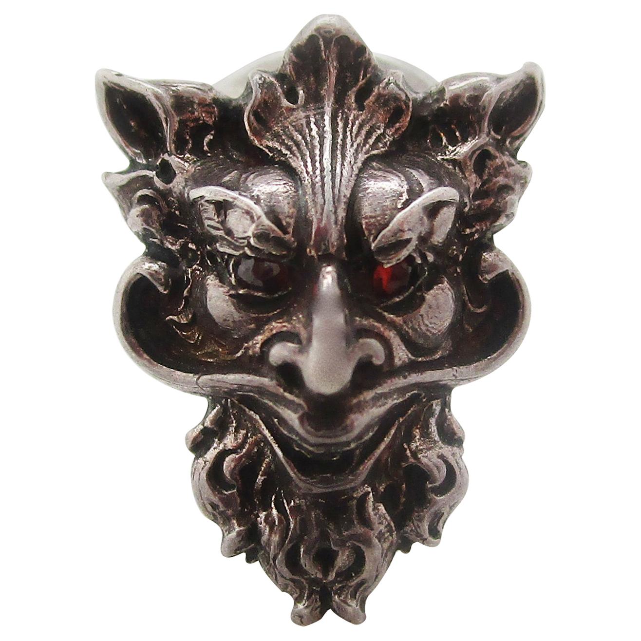 Art Nouveau Sterling Silver Garnet Devil Mephistopheles Lapel Pin