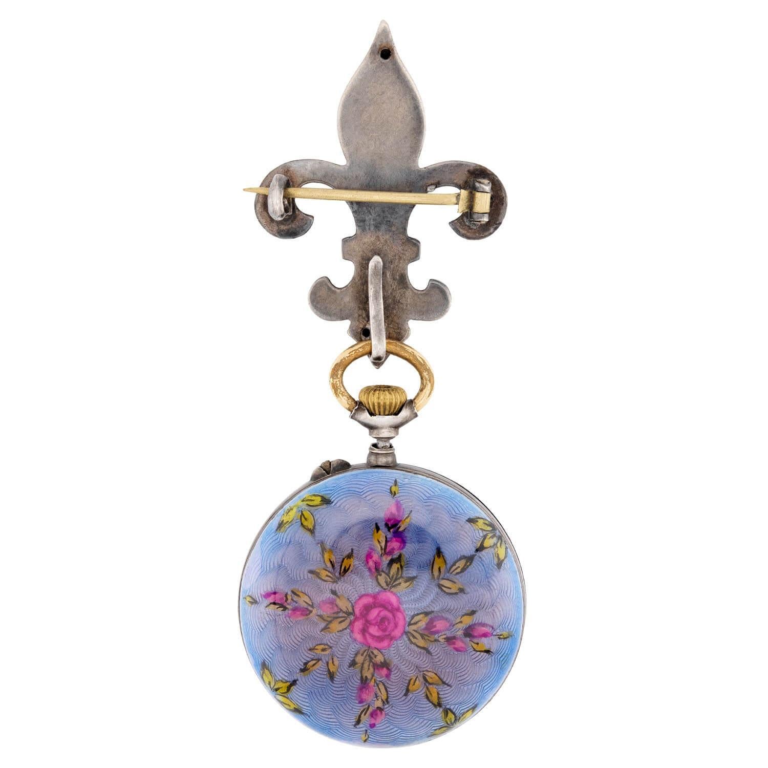 Épingle de montre/pendentif Art nouveau en argent sterling/or guilloché Bon état - En vente à Narberth, PA