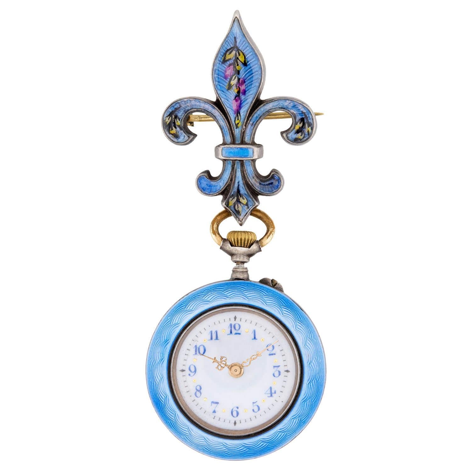 Épingle de montre/pendentif Art nouveau en argent sterling/or guilloché Pour femmes en vente