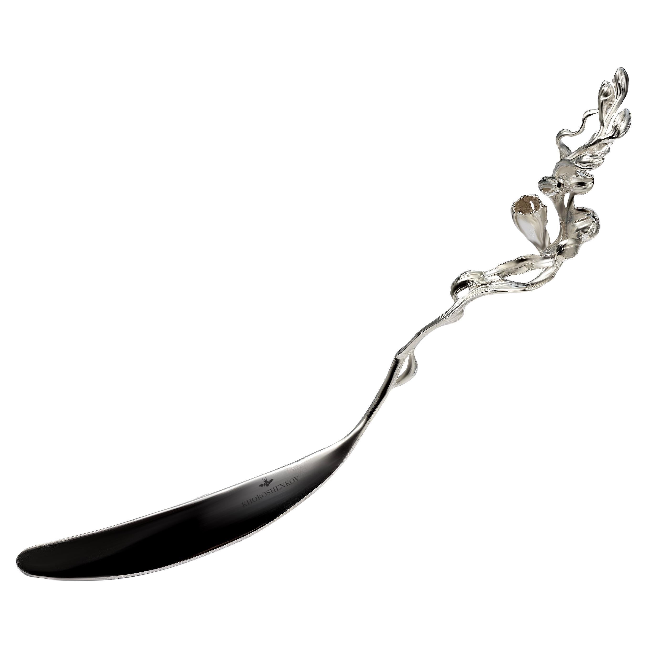 Art Nouveau Sterling Silver Knife with Sculptural Floral Handle For Sale
