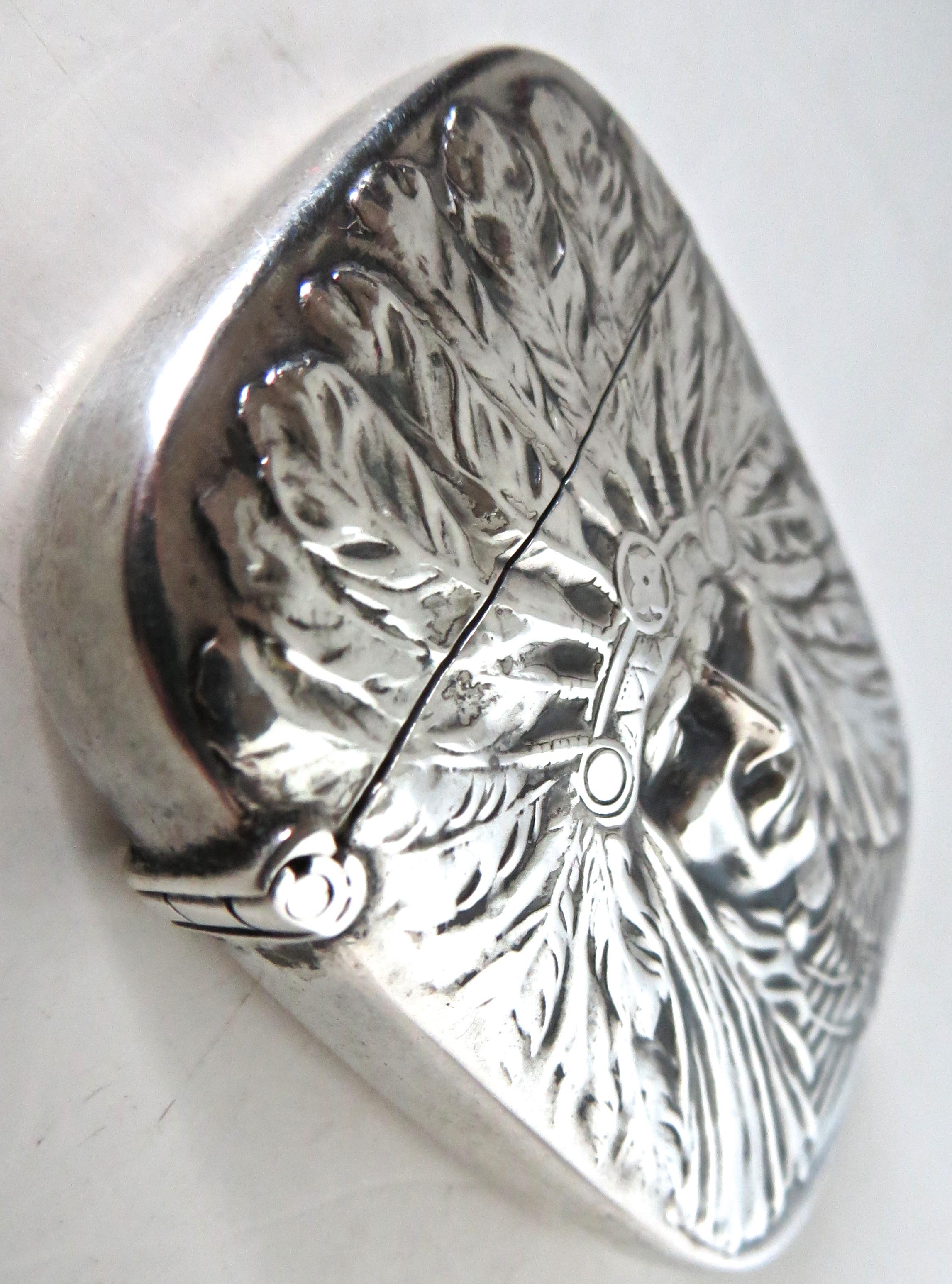 Repoussé Art Nouveau Sterling Silver Match Safe, Indian Head, American, circa 1905