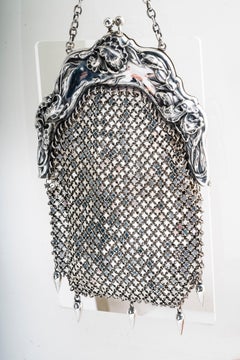 Art Nouveau Sterling Silver Mesh Coin Purse Handbag