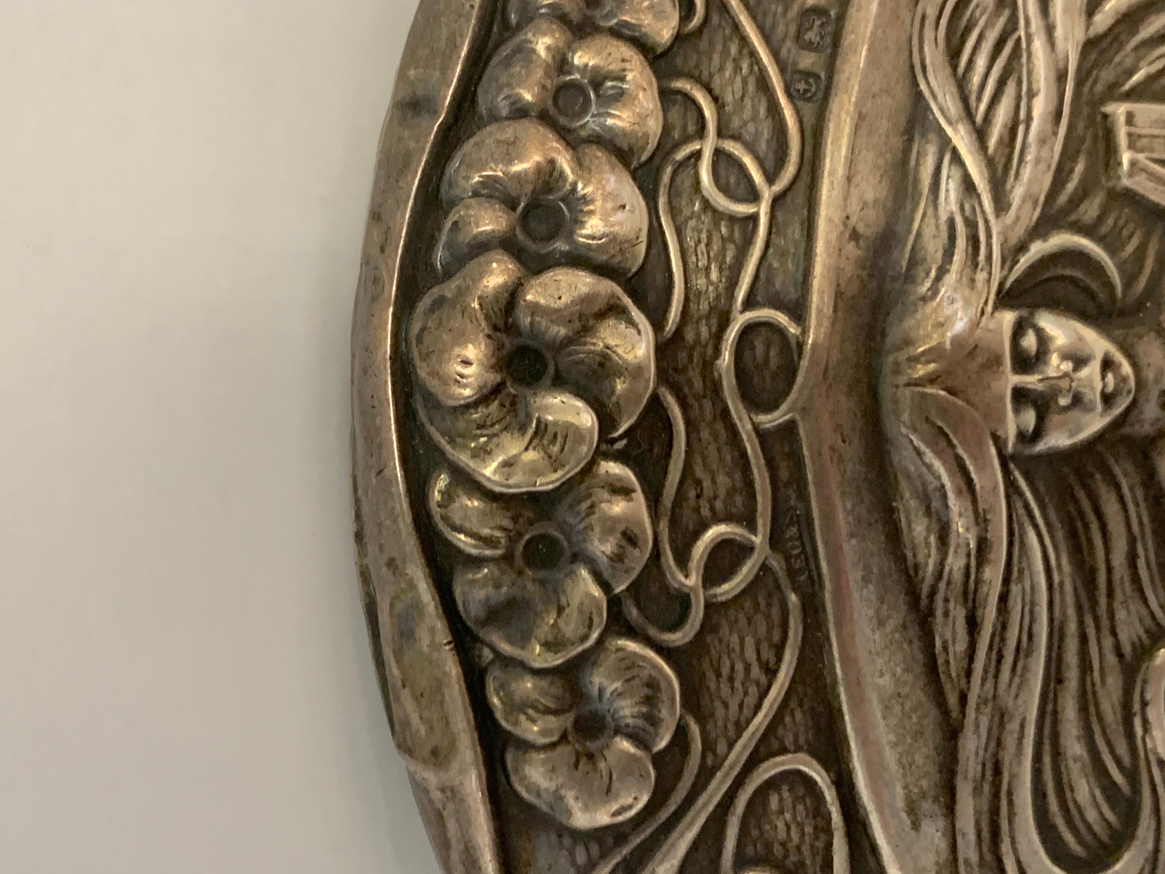 art nouveau silver hand mirror