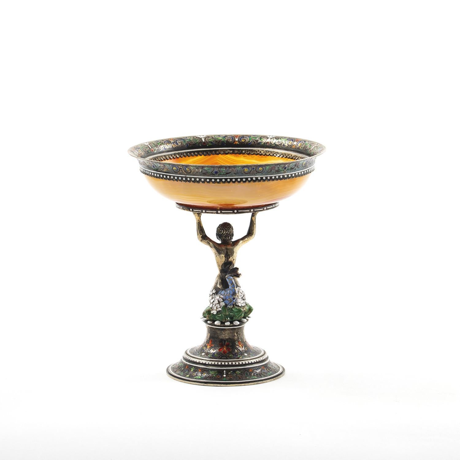 Art Nouveau Sterling Silver Mounted Agate Caviar Server by J.D. Schleissner & S. In Good Condition In Kastrup, DK