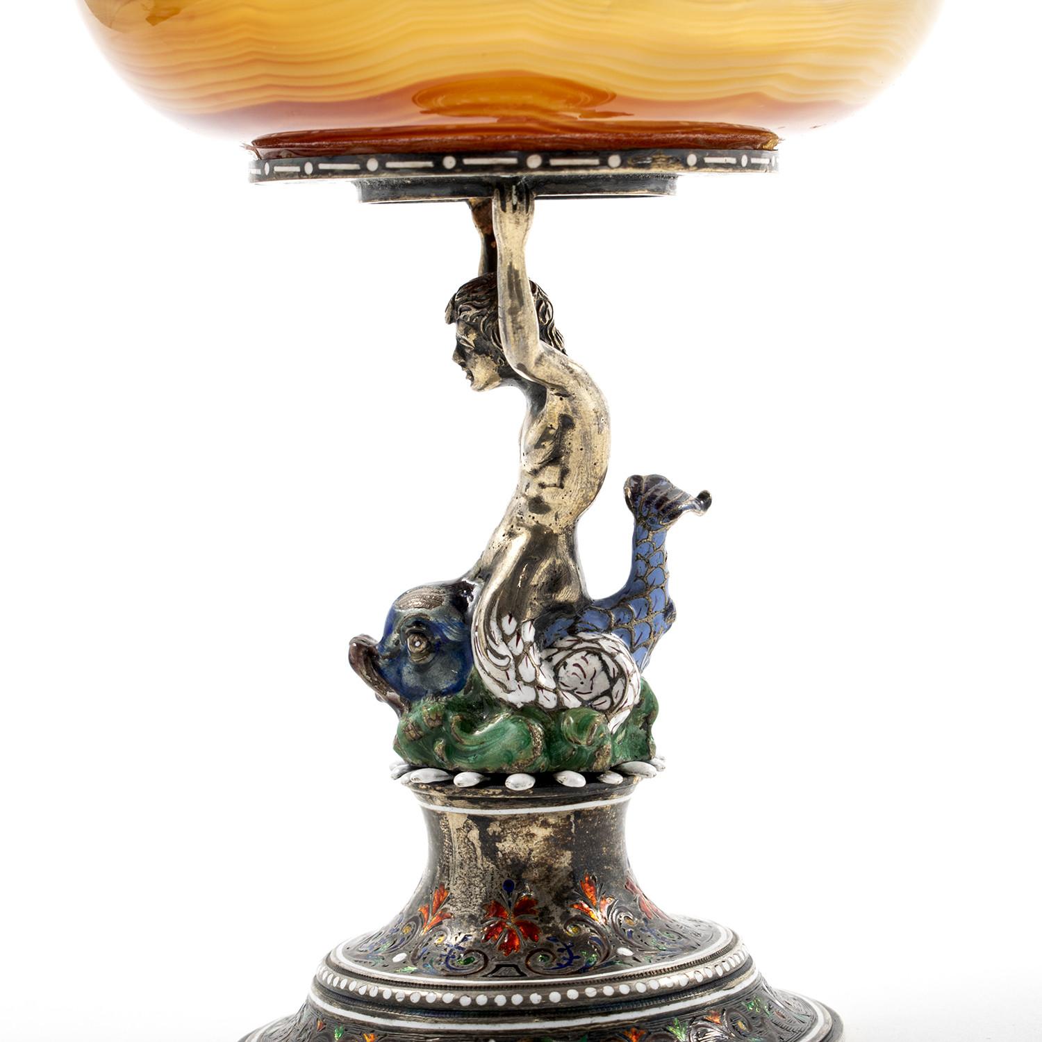 Early 20th Century Art Nouveau Sterling Silver Mounted Agate Caviar Server by J.D. Schleissner & S.