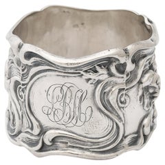 Art Nouveau Sterling Silver Napkin Ring with Bold Relief Floral Motif