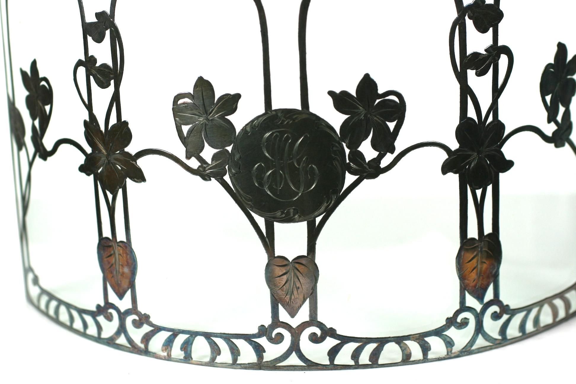 Art Nouveau Sterling Silver Overlay Candle Guard For Sale 2