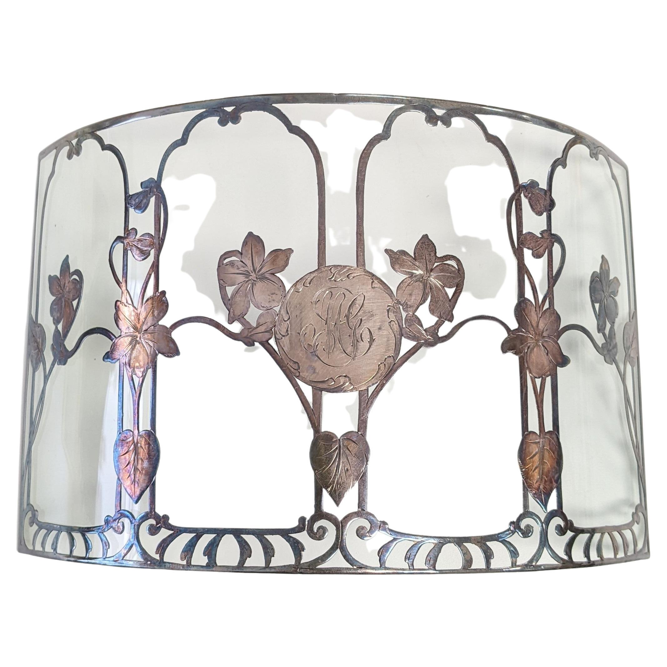 Art Nouveau Sterling Silver Overlay Candle Guard For Sale