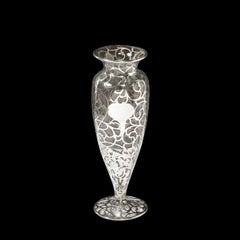 Art Nouveau Sterling Silver Overlay Glass Vase