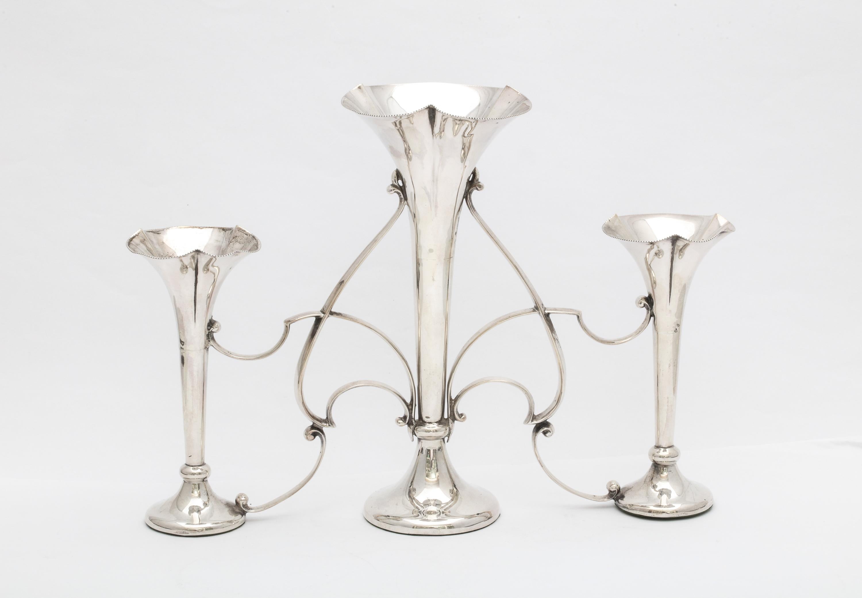 Art Nouveau Sterling Silver Three-Vase Epergne/Centerpiece-James Dixon and Sons 5