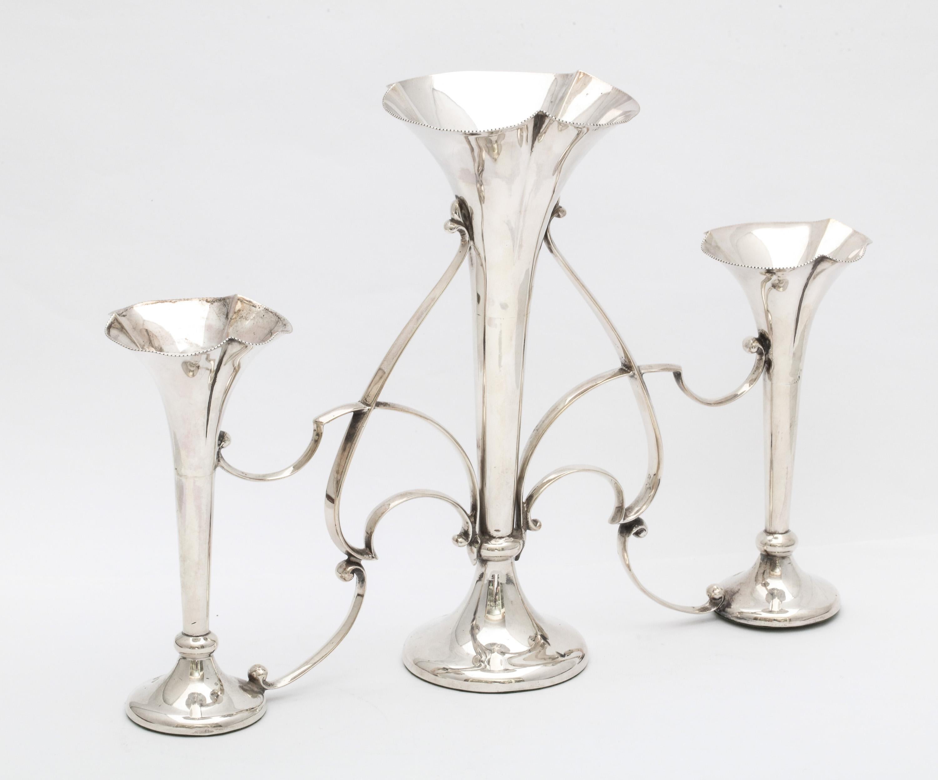 Art Nouveau Sterling Silver Three-Vase Epergne/Centerpiece-James Dixon and Sons 6
